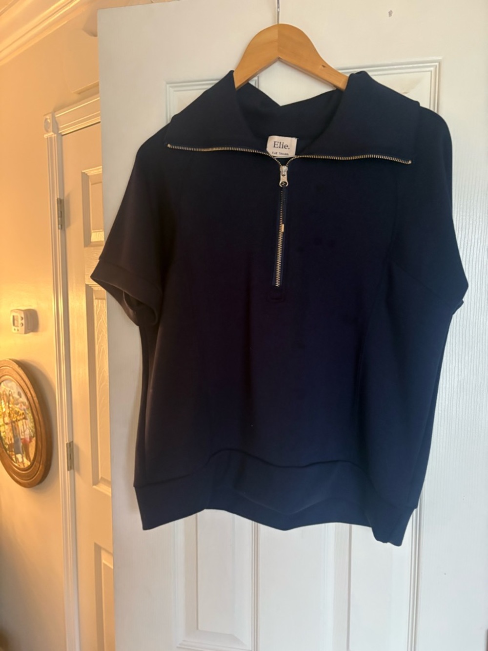 Elie Tahari Navy Zip-Front Top with Gold Hardware